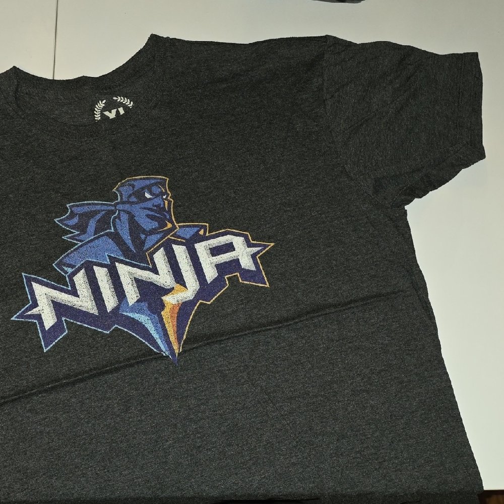 Ninja Kids Short Sleeve Tee - Dark Gray with Blue and Yellow Accents